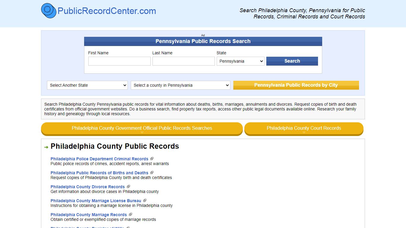 Philadelphia County Pennsylvania Free Public Records ...